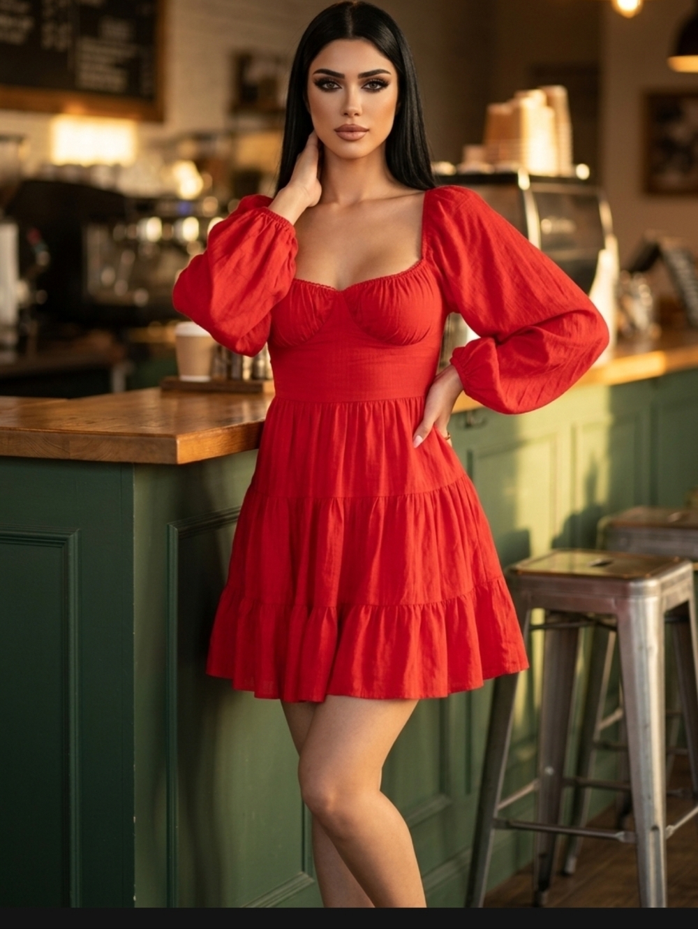 Princess Polly Danny Long Sleeve Mini Dress Red - Picture 2 of 5